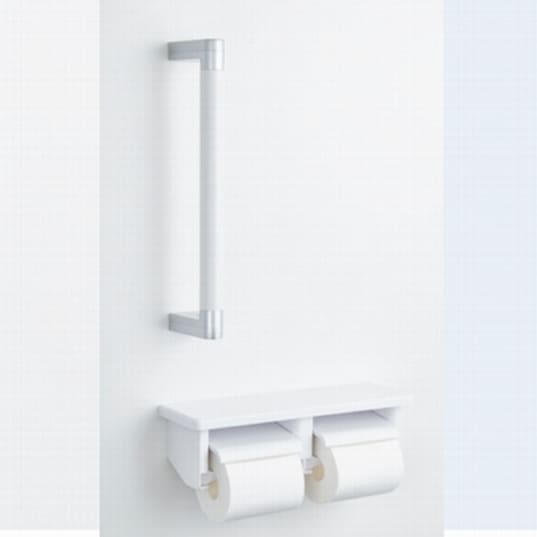 ペーパーホルダー手摺付 HM-400#-W ホワイト (セット内容:棚付W紙巻器~手摺φ32×400)