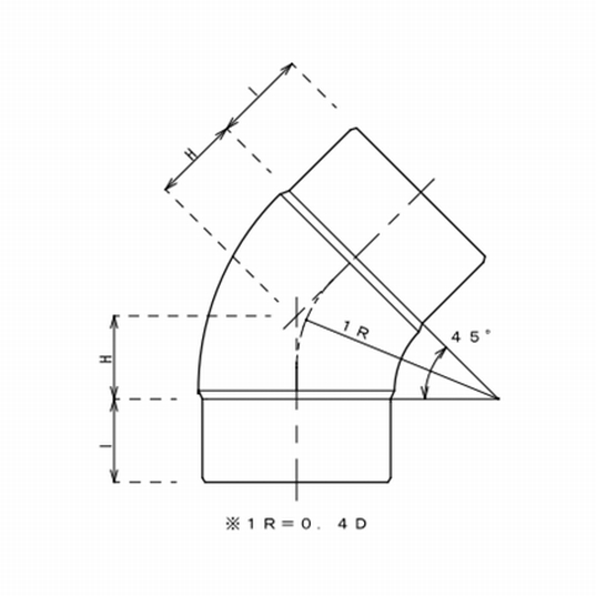 亜鉛鋼板ダクト 45°プレスエルボー 150φ