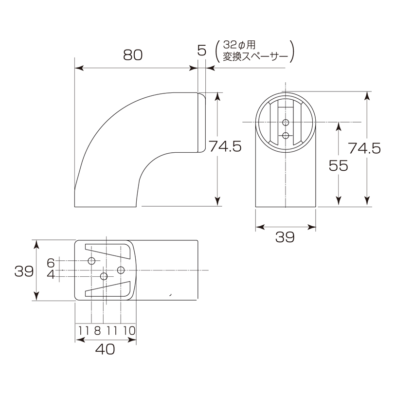 35φ・32φ兼用ニューエンドブラケット D-500
