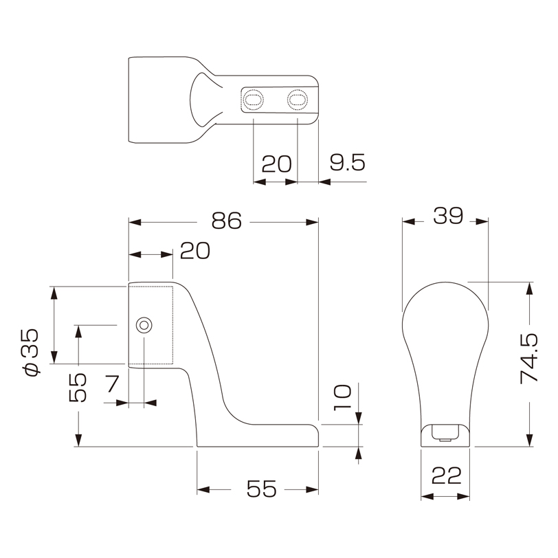 35φスリムエンドブラケット(L型) D-284