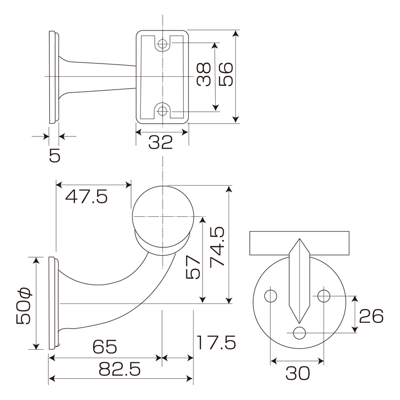 35φ壁半受ブラケット D-112