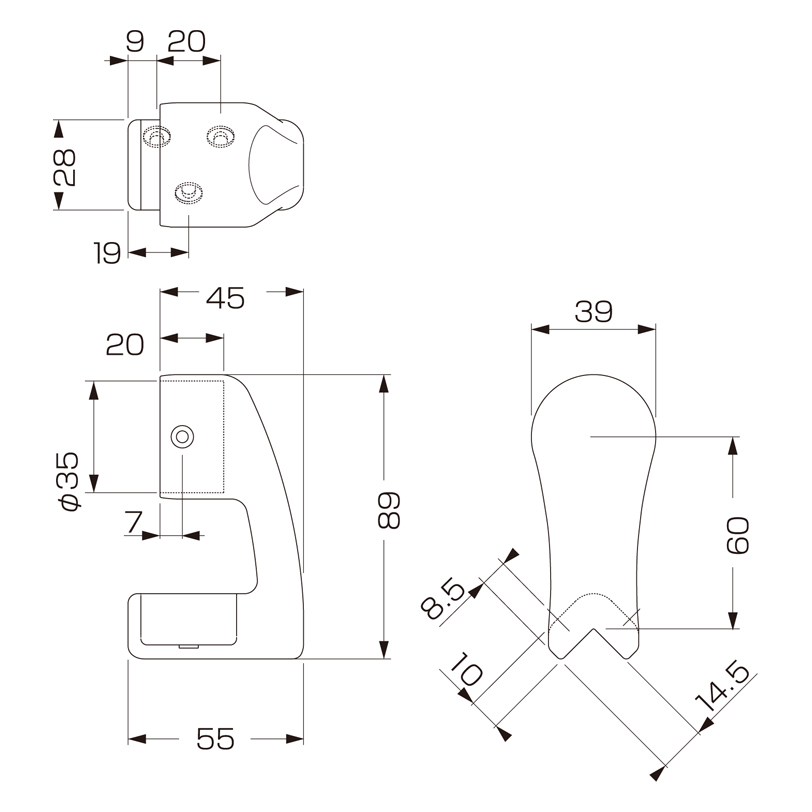 35φスリム出隅用ブラケット D-288