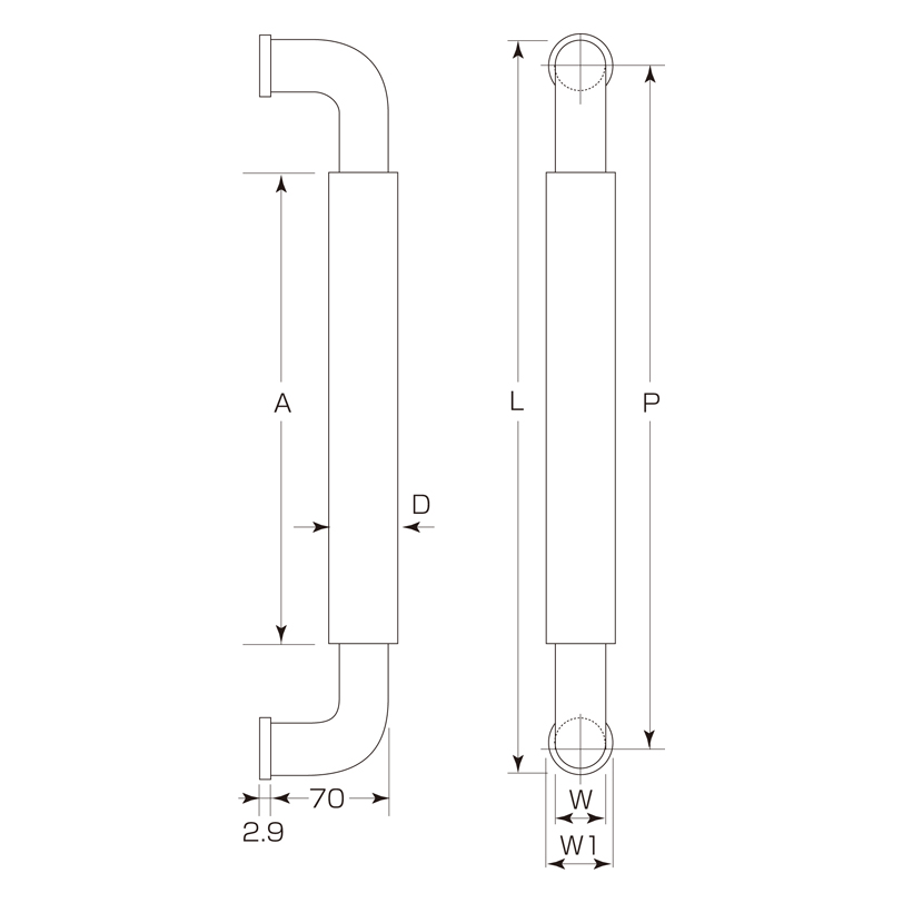 ナチュラルO型ハンドル(両面用)(30φ) 450mm鏡面クローム W-5000