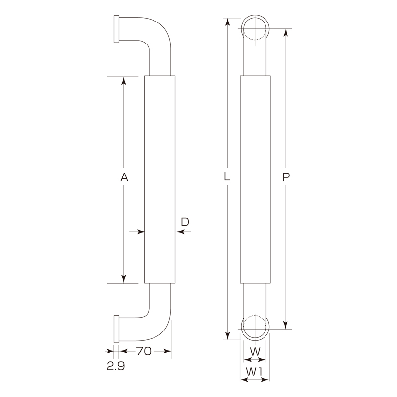 ナチュラルO型ハンドル(両面用)(30φ) 300mm鏡面クローム W-5000