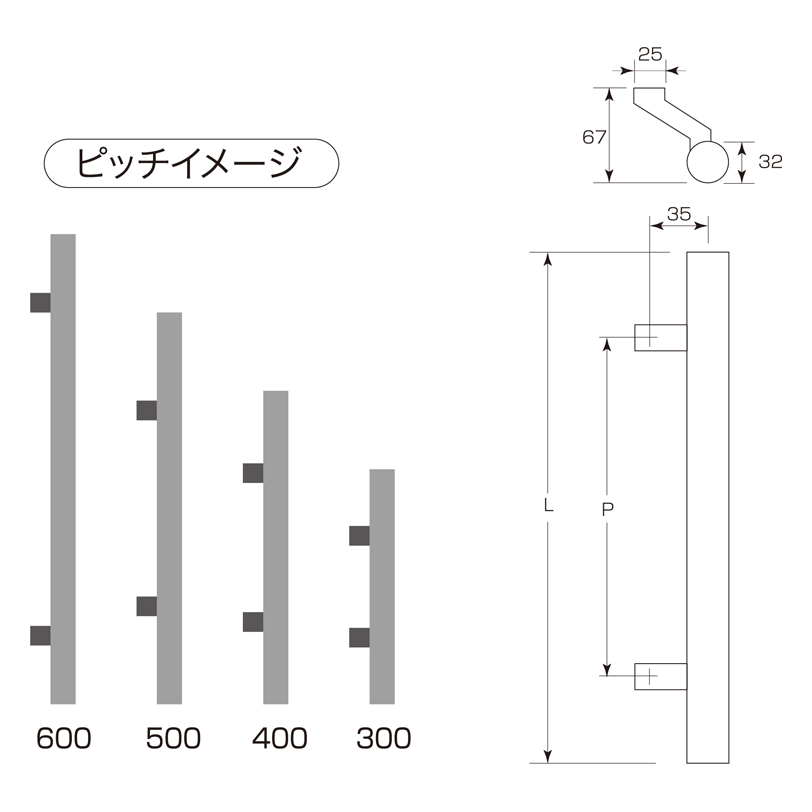 ステンレス 丸棒ドアーハンドル(T型) ST-1000