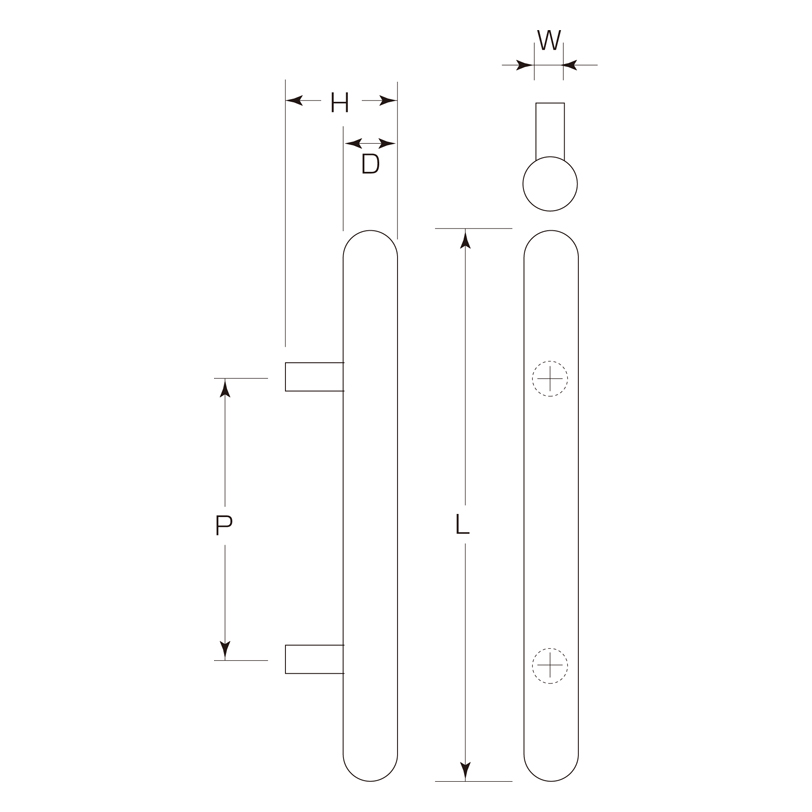 シラキウッド スマート丸棒ハンドル(両面用)(25φ) W-47