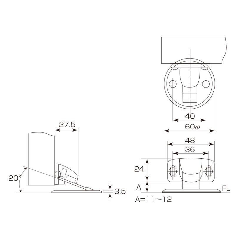 マグフラ戸当 面付型 キャッチ機能付 P-470