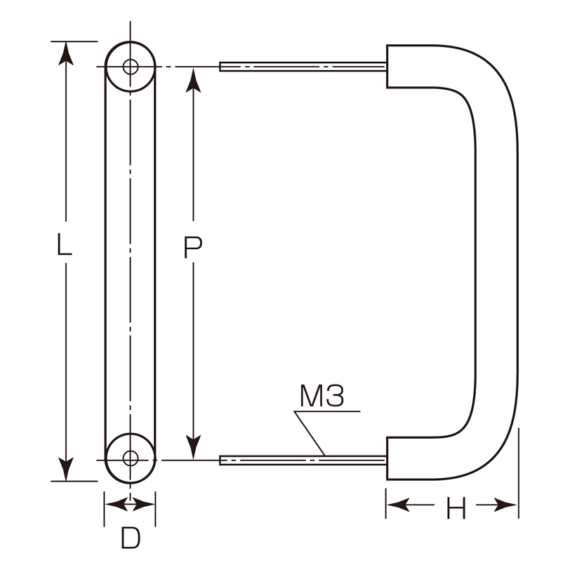 真鍮 マルイチハンドル(丸棒9φ)(糸ネジ) B-74