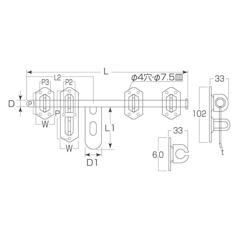 ステンレス 丸棒貫抜(木扉用)(14φ) S-551