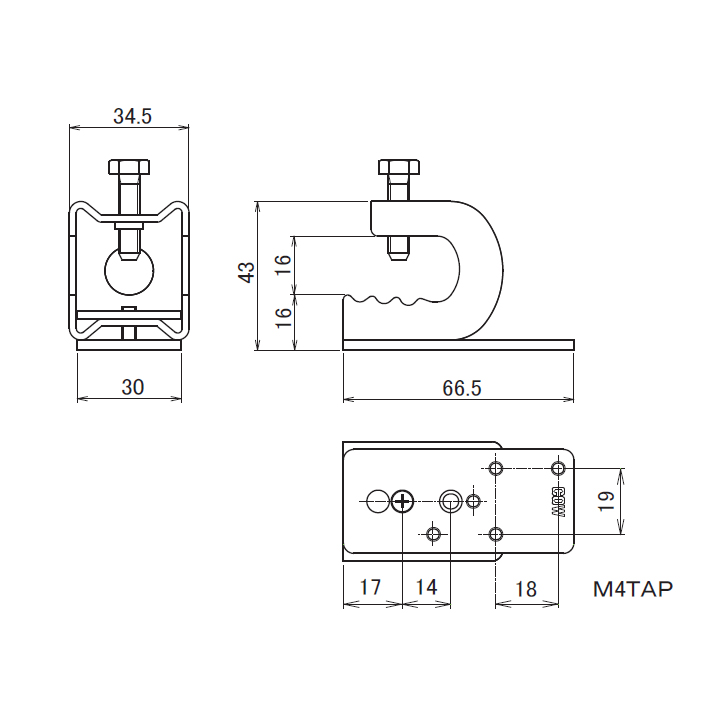 レクト30/40兼用　H鋼用クランプ付ブラケットベ-スM S-CL-1 スチール