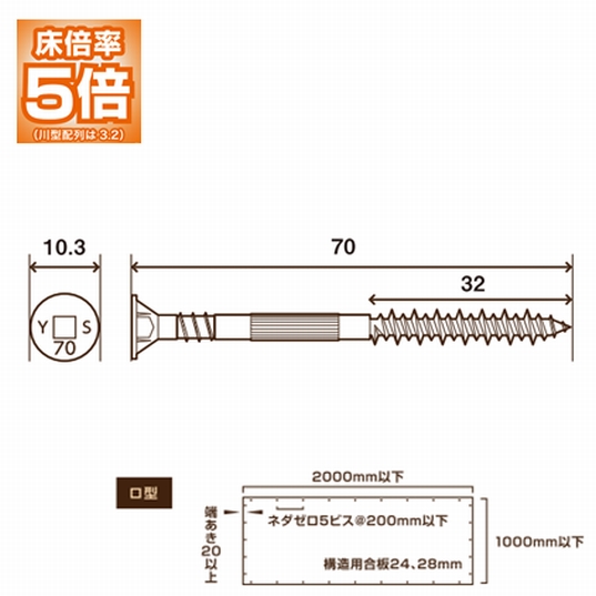 根太レス工法耐震床用ビス ネダゼロ5ビス 5.5×70mm(200本×10BOX)
