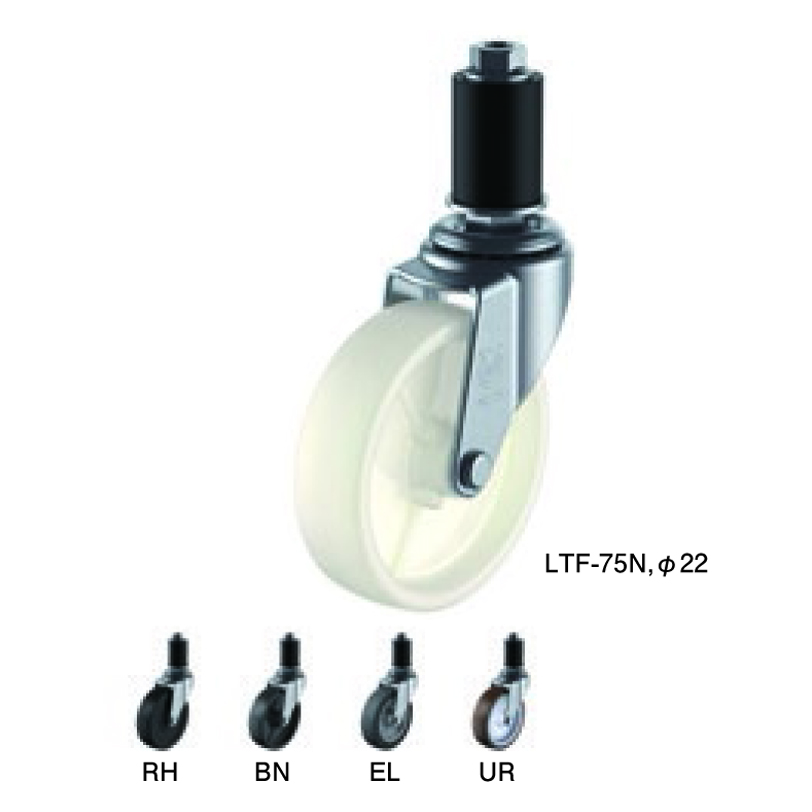 LTF-40R,φ18 Lシリーズ LTF型 自在車ゴムパイプ差し込み式 LTF-40R,φ18 車輪径D(ｍｍ) 40 ユーエイ 車輪径D(mm)  40