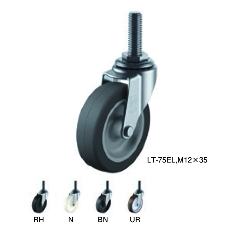 LT-65BN,M12×14 Lシリーズ LT型 自在車ねじ込み式 LT-65BN,M12×14 車輪径D(ｍｍ) 65 ユーエイ 車輪径D(mm)  65