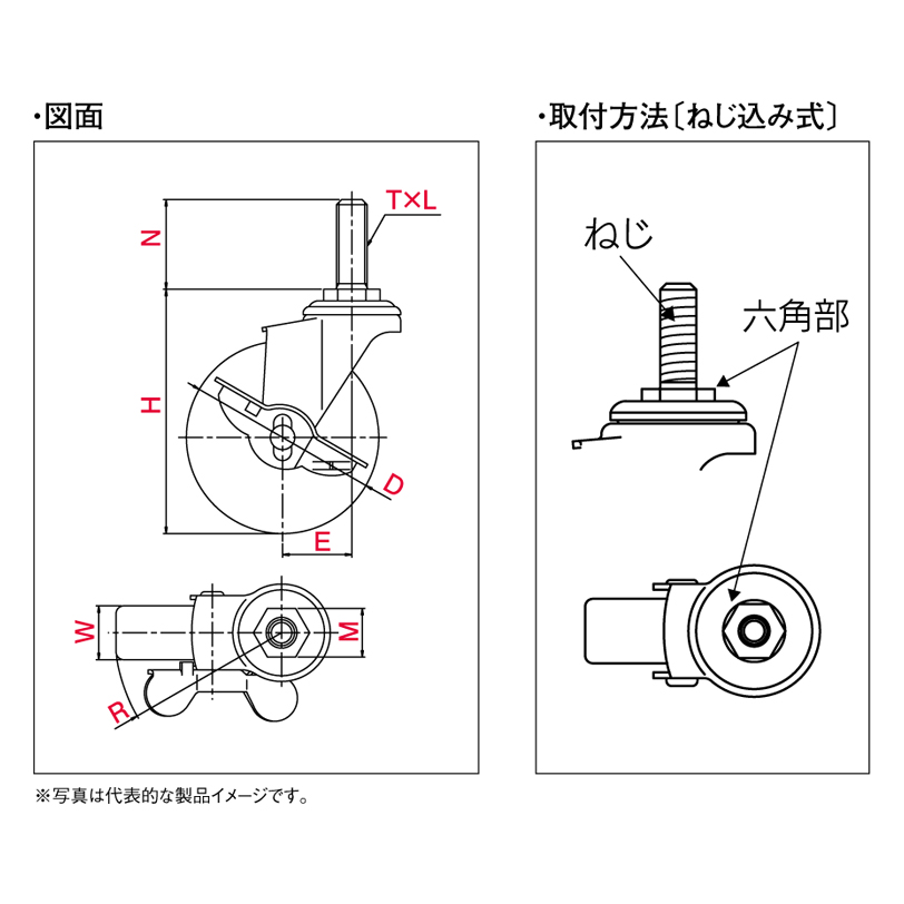 SUS-Eシリーズ SUS-ET-S型 自在車ねじ込み式（ストッパー付） ユーエイ 業務用建材・建築資材の通販サイト【ソニテック】