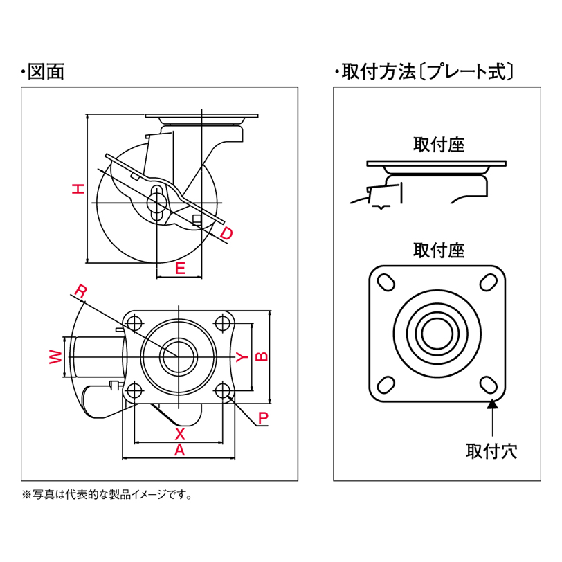 SUS-SG-75URS SUS-Sシリーズ SUS-SG-S型 自在車プレート式（ストッパー付） SUS-SG-75URS 車輪径D(ｍｍ) 75  ユーエイ 車輪径D(mm) 75