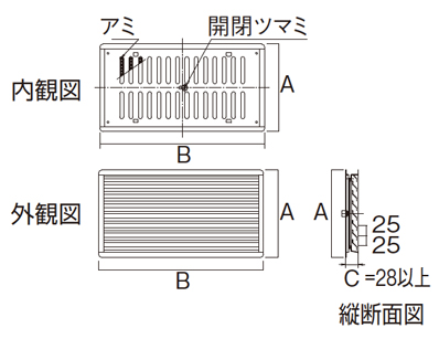 換気製品 ADL-A型 網付 100×370/200×400/170×420