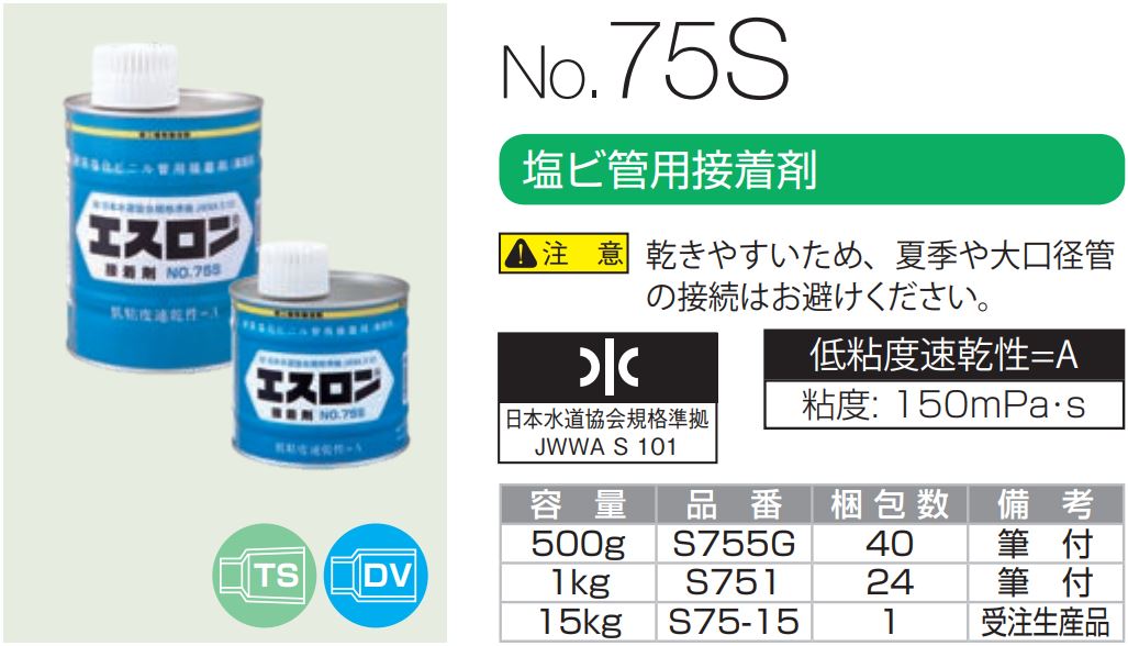 エスロン接着剤 No75S 500ｇ/缶 積水化学工業 業務用建材・建築資材の通販サイト【ソニテック】