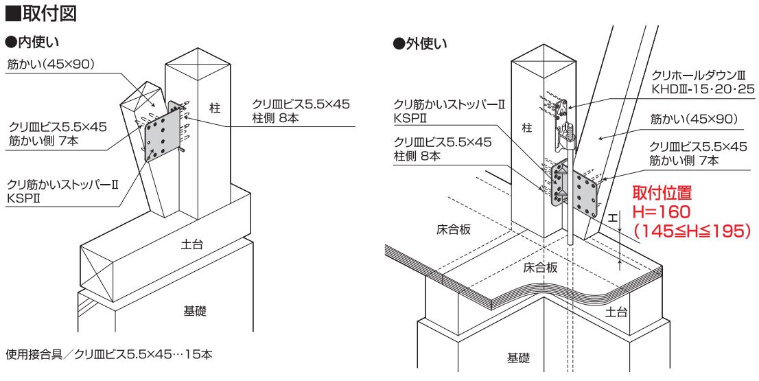 クリ筋かいストッパーⅡ KSPⅡ 壁倍率2倍 栗山百造 業務用建材・建築資材の通販サイト【ソニテック】