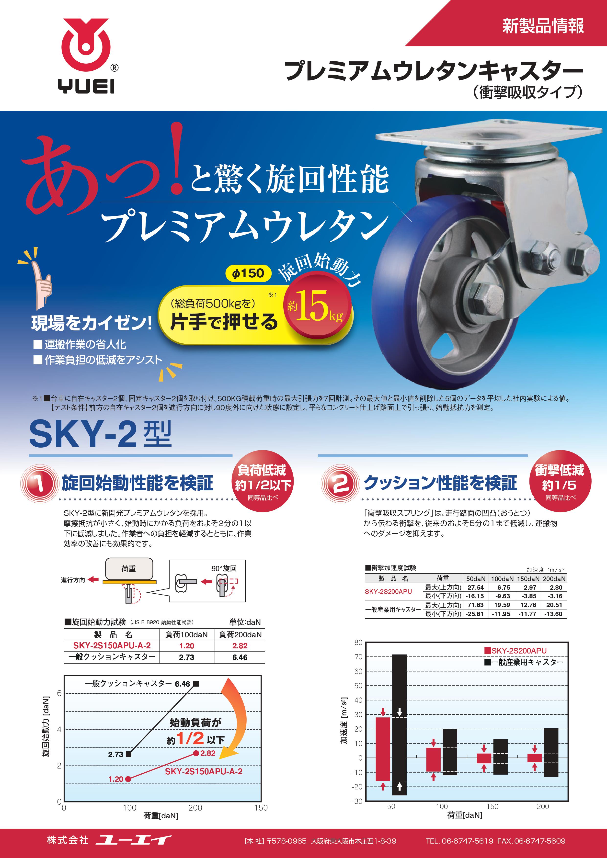 SKY-2S200APU-A-1 SKYシリーズ SKY-2S型 自在車プレート式 SKY-2S200APU-A-1 ユーエイ ばね色：青  スプリングの衝撃吸収範囲：100daN