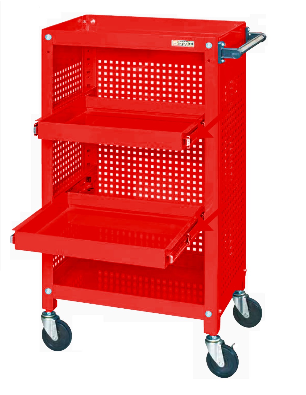 【廃盤】スーパースペシャルワゴン（パンチングパネル・スライド棚付） SSW-116S2P3RE W600×D400×H1100 均等耐荷重200kg