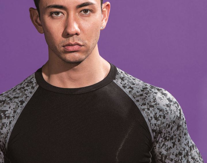 冷感・消臭　パワーストレッチ　長袖クルーネックシャツS~3L ブラック×迷彩