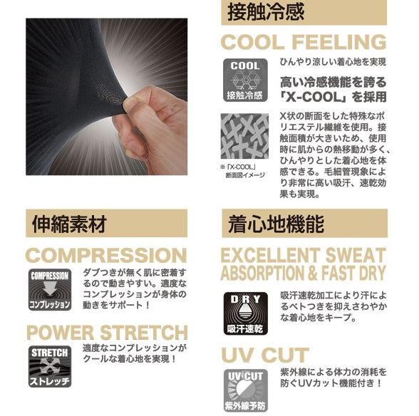 BT冷感　パワーストレッチレディースアームカバーメッシュブラック