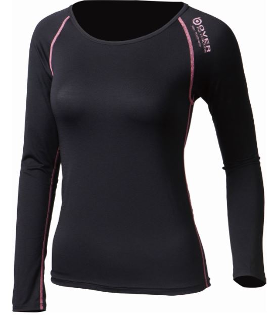 BTアウトラスト　ロングスリーブ　クルーネックシャツ　レディースS~L ブラック×ピンク