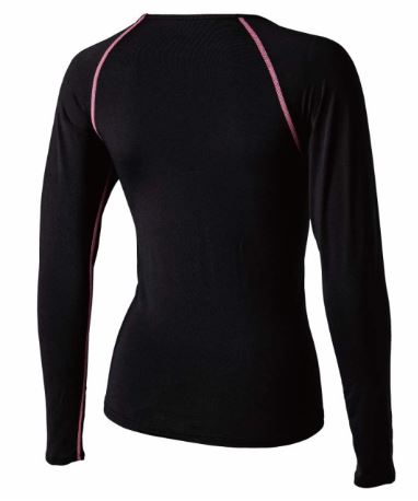 BTアウトラスト　ロングスリーブ　クルーネックシャツ　レディースS~L ブラック×ピンク