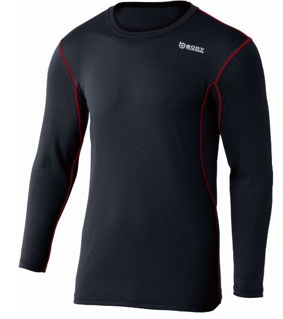 BTデュアルメッシュ　ロングスリーブ　クルーネックシャツS~3L ブラック×レッド