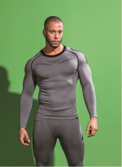 BTデュアルクロス　ロングスリーブ　クルーネックシャツS-M、M-L、L-LL グレー×ブラック