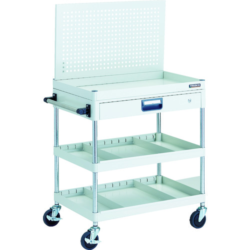 フェニックスワゴン  省音 750×500 仕切2段付 引出付 上部パンチングパネル仕様 W色