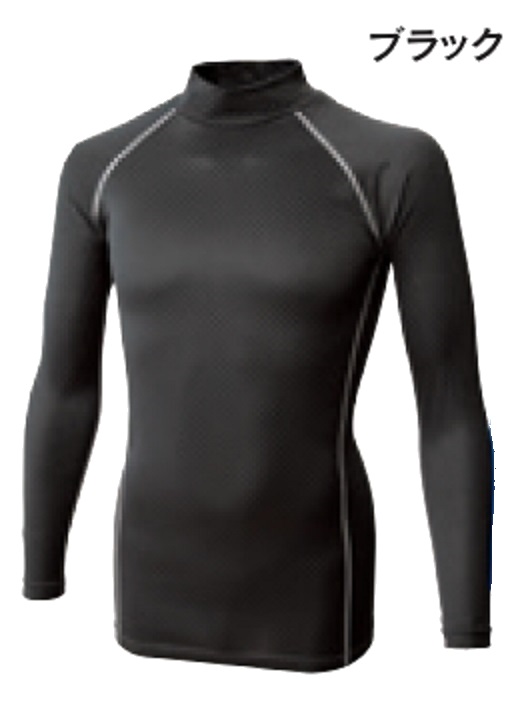 ＢＴ織柄チェック　ハイネックシャツ　JW-172　ブラック S～3Lサイズ