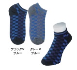 BT サーモ ジャガードショートソックス 先丸(2P) JW-112 ブラック×ブルー/グレー×ブルー