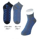 ＢＴ　サーモ　ジャガードアンクルソックス　先丸（２Ｐ）　JW-115　ブラック×ブルー/グレー×ブルー