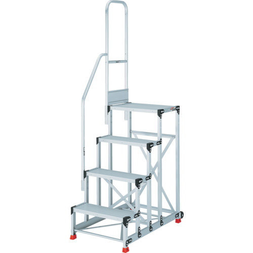 踏台 4段本体 片手すり 背面・側面キャスター