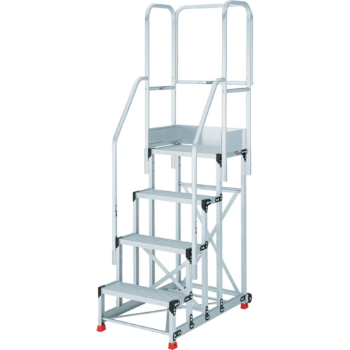 踏台 4段本体 両手すり天場三方 背面・側面キャスター