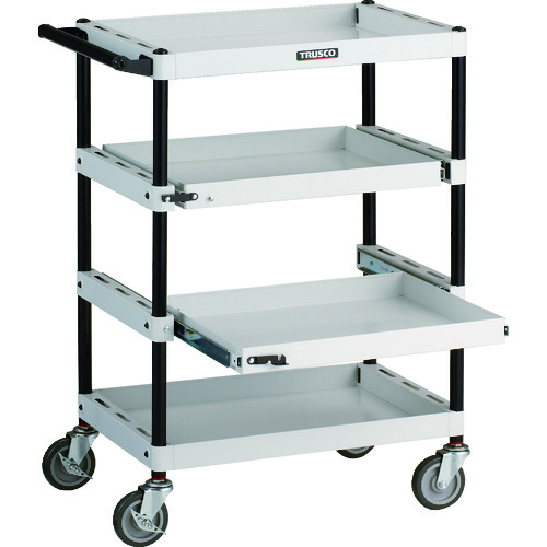 ツールワゴンベスト サイドハンドル 4段 スライド棚板付き W色