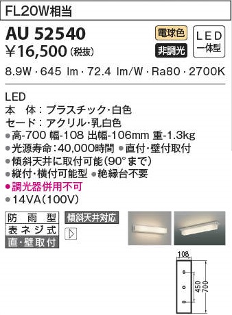 勝手口灯 電球色 FL20W相当