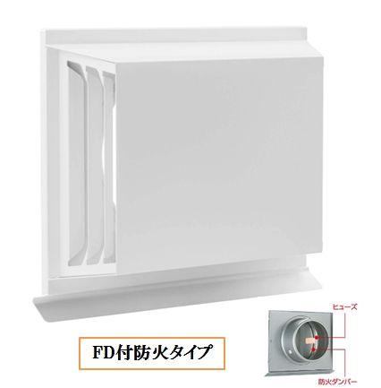 角型横吹出し換気口 網無・網付（3/5/10M)【防火タイプ】FD付72℃ヒューズ SKD-100/150RV-W ホワイト バクマ工業