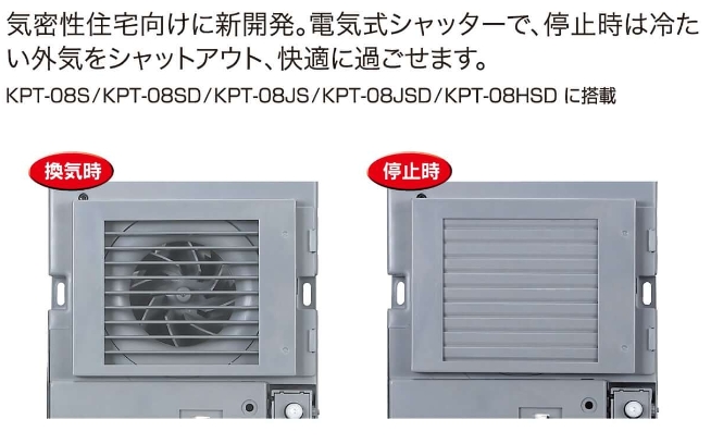 パイプ用排気ファン【人感センサー+電気式シャッター付】100φ KPT-（08JS：電源プラグ）（08JSD：速結端子) バクマ工業 業務用 建材・建築資材の通販サイト【ソニテック】