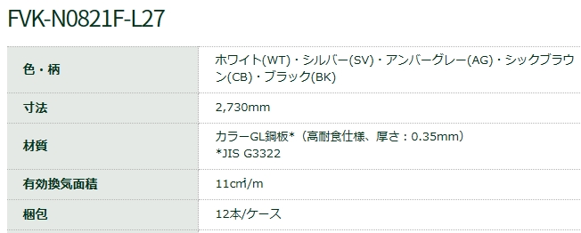 WMスリム通気見切（鋼板製）高耐食仕様 FVK-N0821F-L27-WT 出幅21mm×長さ2730mm ホワイト 城東テクノ  業務用建材・建築資材の通販サイト【ソニテック】