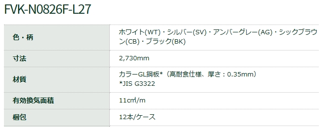 WMスリム通気見切（鋼板製）高耐食仕様 FVK-N0826F-L27-WT 出幅26mm×長さ2730mm ホワイト 城東テクノ  業務用建材・建築資材の通販サイト【ソニテック】