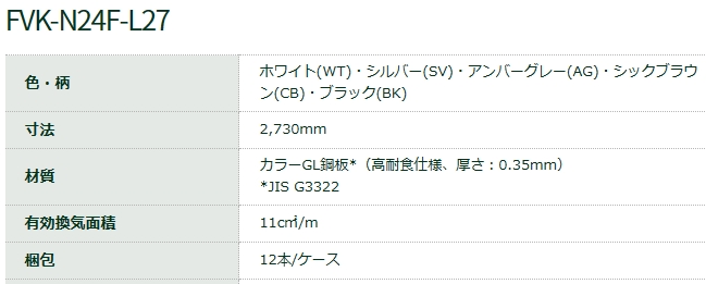 通気見切（鋼板製）高耐食仕様 FVK-N24F-L27-WT 出幅24mm×長さ2730mm ホワイト 城東テクノ  業務用建材・建築資材の通販サイト【ソニテック】