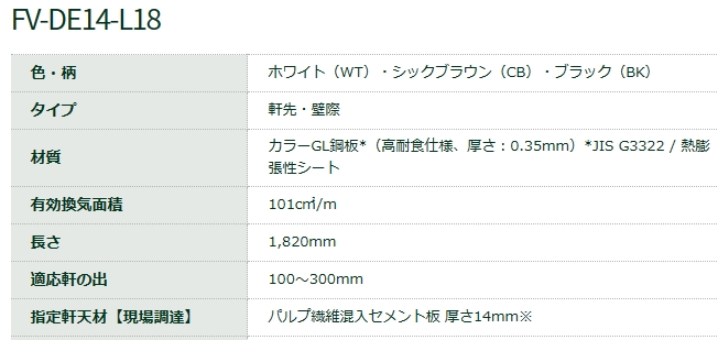 FV-DE14EC-WT 防火対応 軒天換気材 エンドキャップ FV-DE14EC-WT《1セット入》 城東テクノ エンドキャップ左右セット  業務用建材・建築資材の通販サイト【ソニテック】