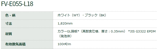 非防火 軒天換気材（軒ゼロタイプ 破風レス対応） FV-E055KF-L18-WT L1820mm ホワイト 城東テクノ  業務用建材・建築資材の通販サイト【ソニテック】