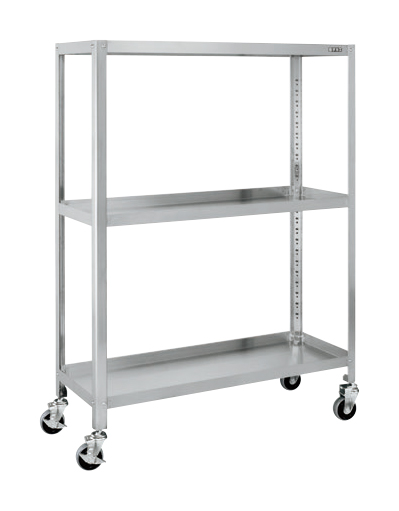 【廃番商品】ステンレスニューパールラック移動式(直進安定金具付・段数：3段) SPR4-1113RSU 100φナイロンウレタン車