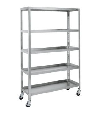 【廃番商品】ステンレスニューパールラック移動式(直進安定金具付・段数：5段) SPR4-3115RSU 100φナイロンウレタン車