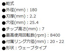 ダイヤモンドカッター 180×2.2TX7WX25.4H ウェーブ