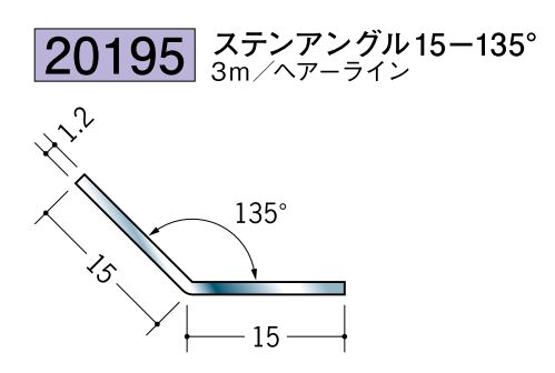 ステンレス製角度付アングル ステンアングル15-135° ヘアーライン 長さ3ｍ