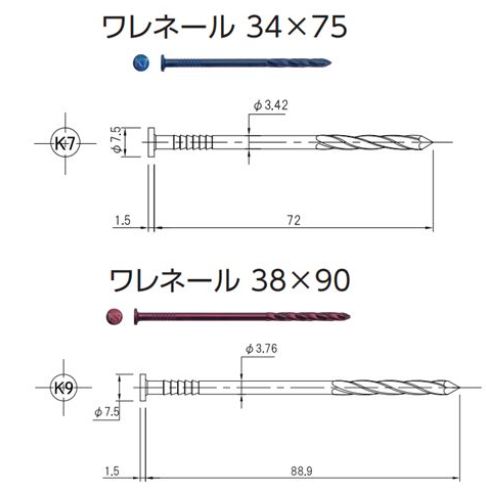 2×4ワレネール連結釘 MS3475KW(CN75相当)・MS3490KW(CN90相当) 